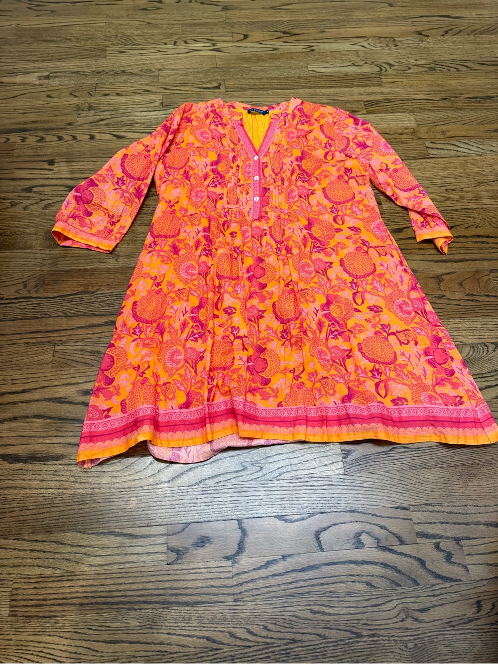 La Plage Bright Orange & Hot Pink Floral Tunic Dress Summer